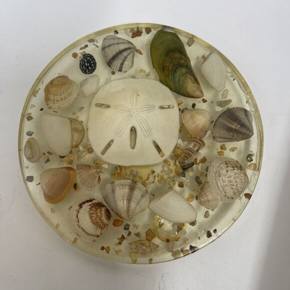 Vintage Florida Round Resin Seashell Trivet W/Legend Of The Sand Dollar - Picture 1 of 5